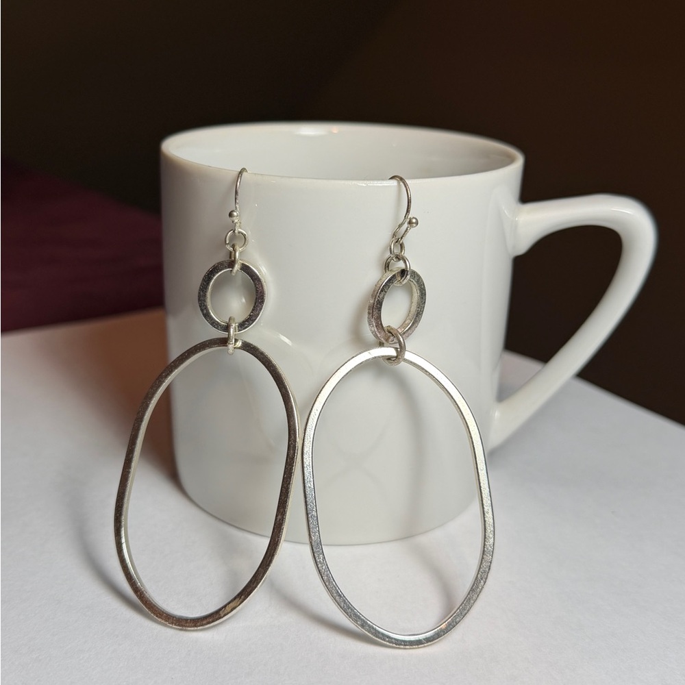 Vintage Silver Tone Open Oval Drop Earrings Y2K Retro Statement Pieces